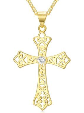 Elegant 14K Gold Cross Pendant Necklace for Women | Religious Jewelry Gift